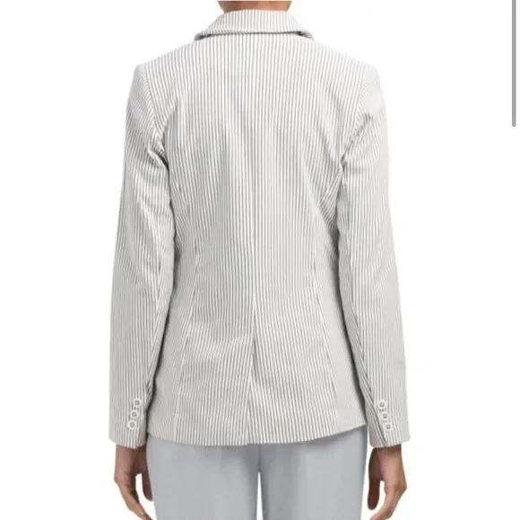 New Carolina Belle Neutral Pinstripe Blazer Jacket Academia Seersucker- Small - Picture 3 of 13
